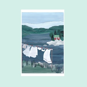 Cartolina 'Laundry Day' | bucato bianco | Scandinavia | illustrazione | collage | Isola