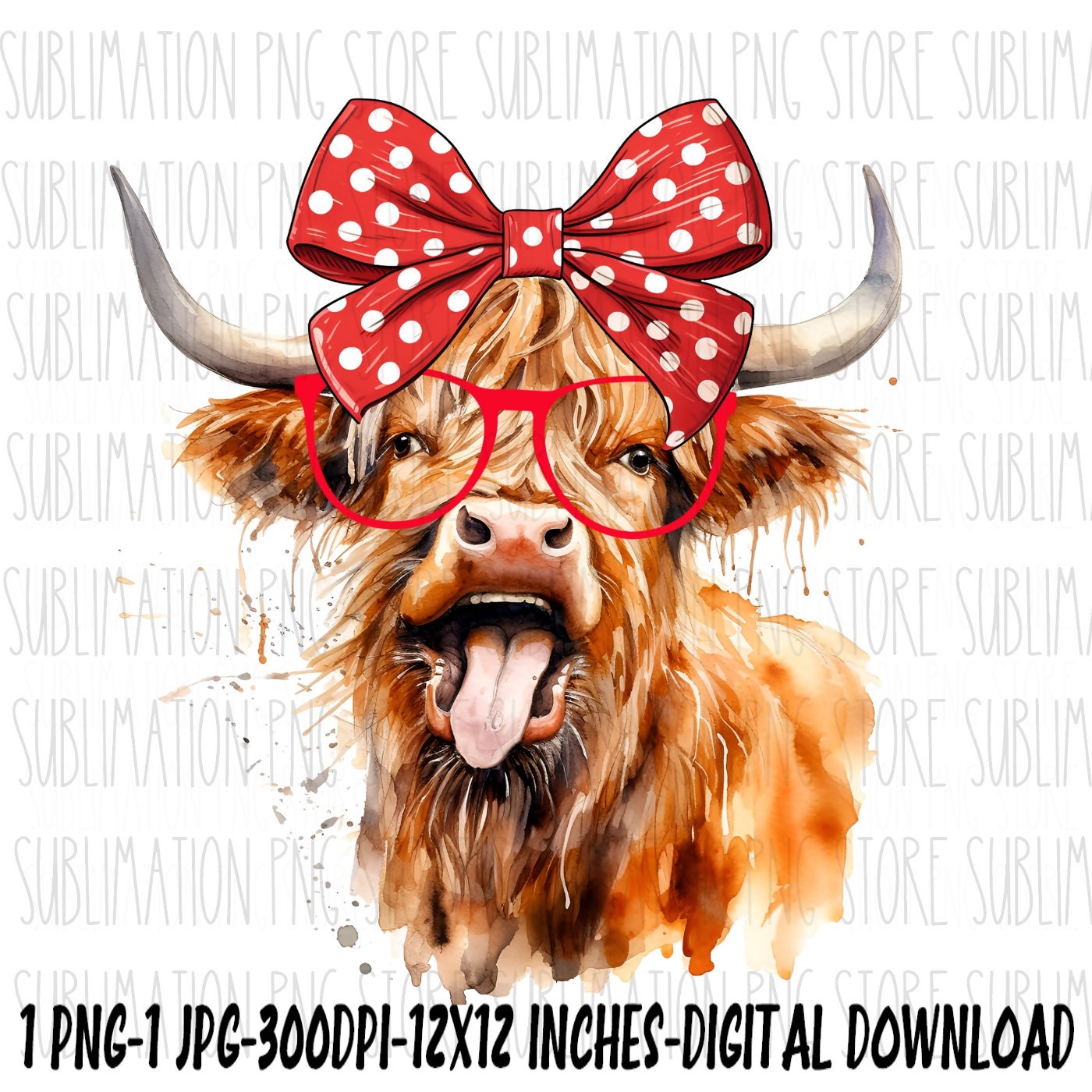 Funny Highland Cow Png Jpg, Girl Highland Cow Sublimation Design Scottish Cow Clipart Digital Download