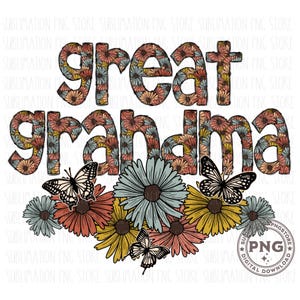 Grande avó Png Floral Borboleta Dia das Mães Sublimação Design Digital Download