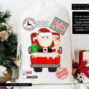 Weihnachtsmann Sack Sublimation Png Design Digitaler Download, Weihnachtsmann Tasche Png Design, Weihnachtstruck Png, Weihnachtssublimation, LKW mit Weihnachtsmann Png
