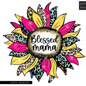 Gesegnete Mama Leopard Sonnenblume Png Sublimation Design Download, Gesegnete Mama Png Sublimation Design Download, Muttertag Png Sublimation