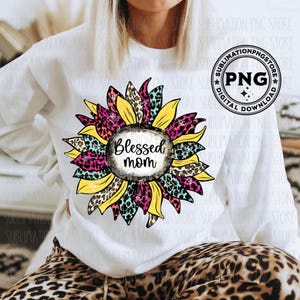 Maman bénie PNG Motif sublimation tournesol léopard Fête des Mères PNG