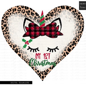 My Firts Christmas Unicorn Heart Png Sublimation Design Digital Download, My 1st Christmas Png, Baby Christmas Png, Leopard Christmas Png