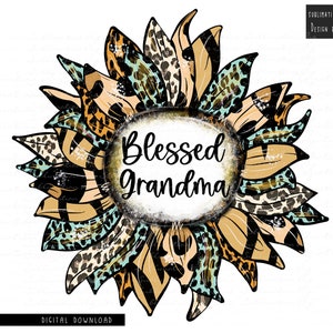 Gesegnete Oma Leopard Sonnenblume Png Sublimation Design Download, Sonnenblume Png, Gesegnete Oma Png Sublimation Design, Muttertag Png