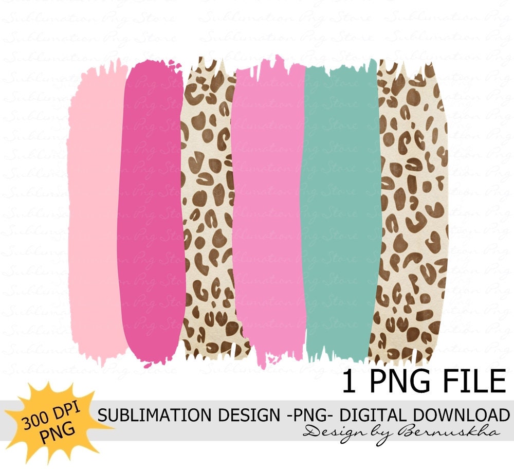 Pink Mint Leopard Brush Strokes Background Sublimation Design | Etsy