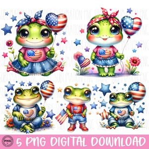 Carino rana Clipart rana Png 4 luglio Sublimazione Design Download digitale