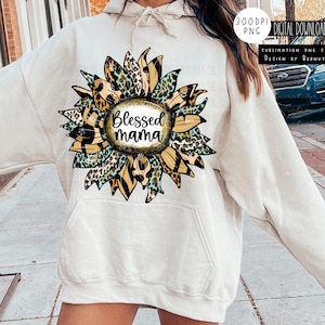Gesegnete Mama Leopard Sonnenblume Png Sublimation Design Download, Gesegnete Mama Png Sublimation Design Download, Muttertag Png Sublimation