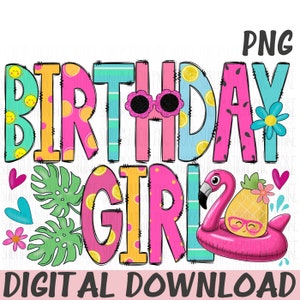 Sommer Geburtstag Mädchen Png Sublimation Design Flamingo Ananas Pool Party Digitaler Download