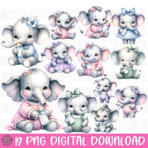 Pacchetto Clipart Elefante Bambino Acquerello Bambina Elefante Png Download Digitale