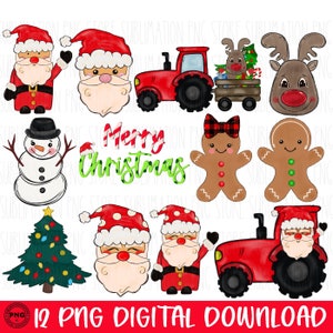 Weihnachten Clipart Sublimation Design Santa Lebkuchen Mann Rentier Schneemann Frohe Weihnachten Baum Png Digital Download