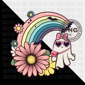Retro Halloween Png Floral Rainbow Cute Ghost Png Sublimation Design ...