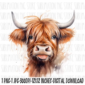 ハイランド牛 PNG JPG、面白いハイランド牛昇華デザインスコットランド牛クリップアートデジタルダウンロード