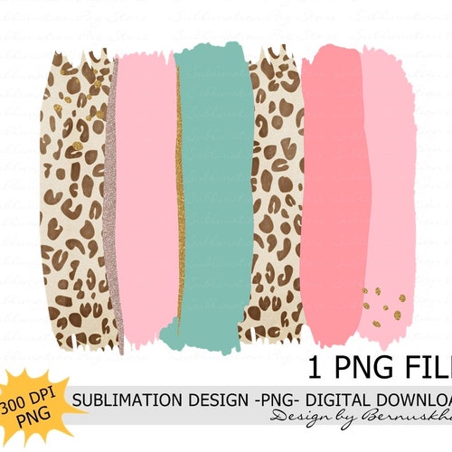 Pink Mint Leopard Brush Strokes Background Sublimation Design | Etsy