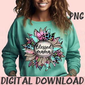 Gesegnete Mama Png Sublimation Design Muttertag Png Leopard Sonnenblume Digitaler Download