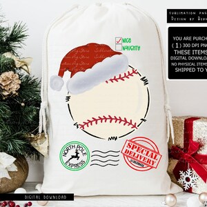 Baseball Santa Sack Png Sublimationsdesign Digitaler Download, Weihnachten Baseball Png, Santa Tasche Png-Datei, Santa Pack Png, Santa Spielzeugtasche Png
