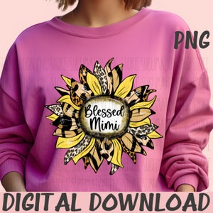 Gesegnete Mimi Png Mimi Sublimation Design Leopard Sonnenblume Muttertag Png Digital Download
