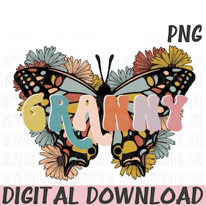 Grand-mère Png Sublimation Design Papillon Png Fête des Mères Téléchargement numérique