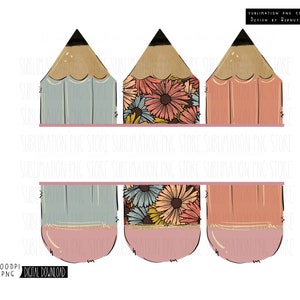 Moldura de nome de lápis Png Design de sublimação Download, De volta às aulas Png, Moldura de monograma dividido em lápis, Professor Png, Escola Png, Lápis floral