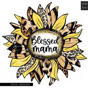 Gesegnete Mama Leopard Sonnenblume Png Sublimation Design Download, Gesegnete Mama Png Sublimation Design Download, Muttertag Png Sublimation