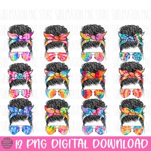 Messy Bun Clipart Messy Bun Png Tie Dye Sublimation Design Digital Download
