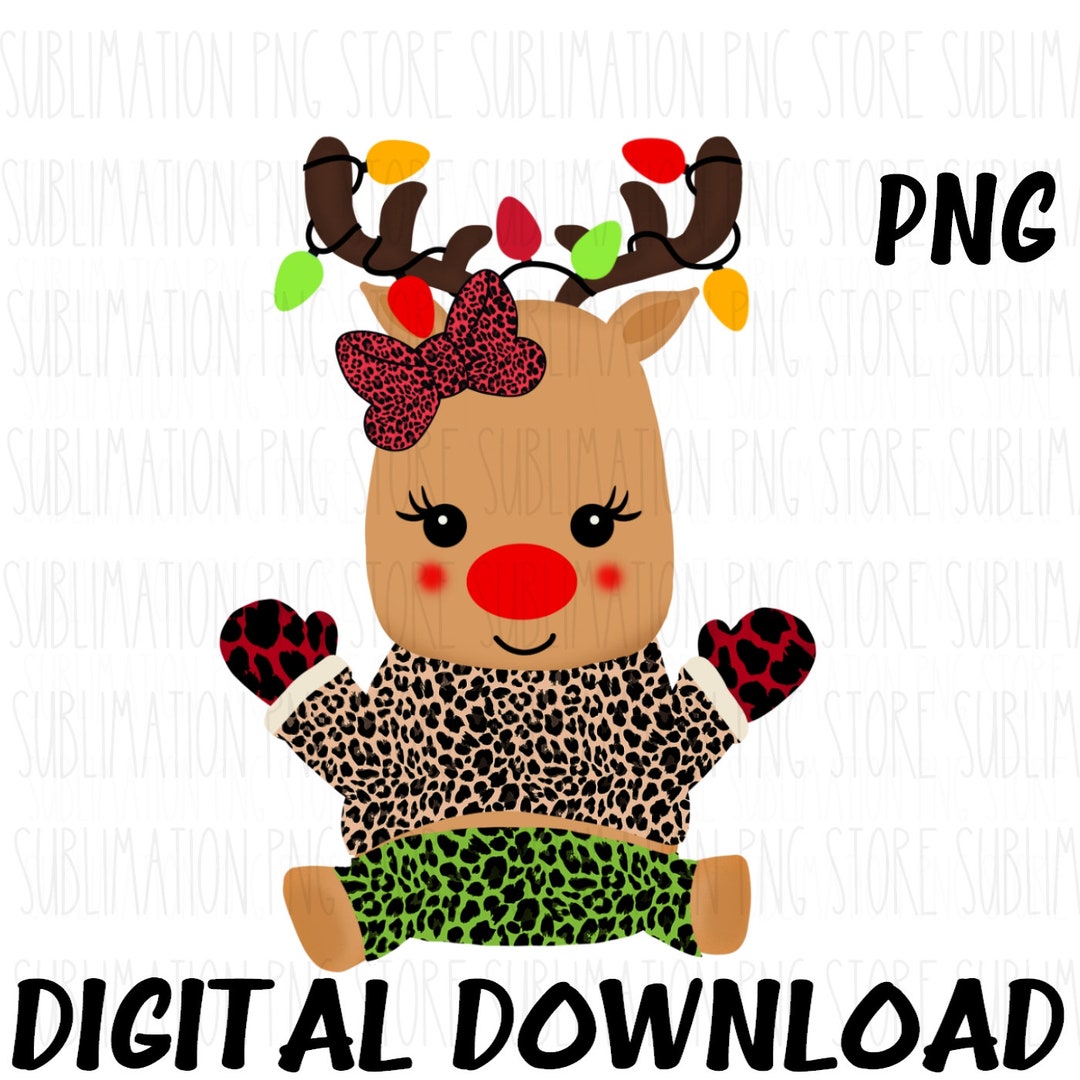 Reindeer Christmas Lights Png Sublimation Design Leopard Etsy