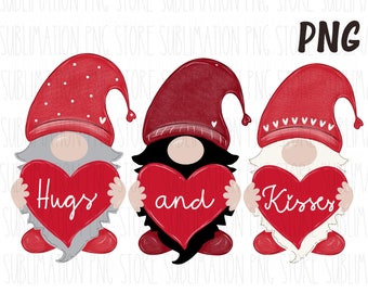 Hugs and Kisses Valentine Gnomes Png, Valentine Gnome Digital Design Download, Gnome Png, Valentine's Day Sublimation Design Download,