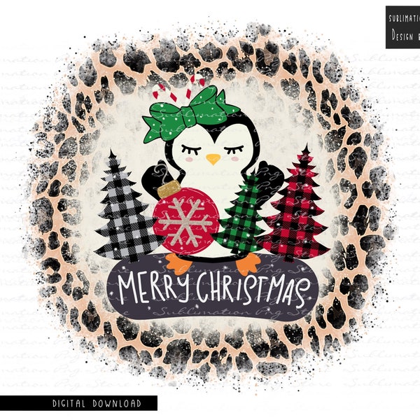 Merry Christmas Penguin Png Sublimation Design Digital Download, Penguin Png Sublimation Design, Leopard Christmas Png,Cheetah Xmas Png