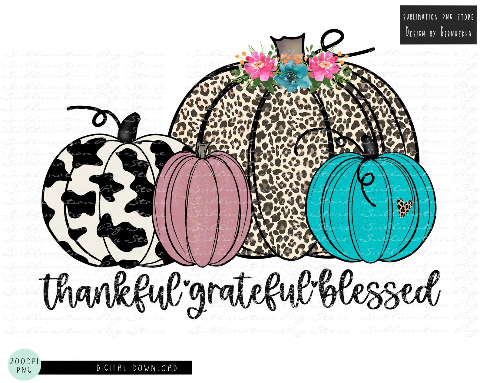 Fall Printable Design Digital Download Brown thankful grateful blessed PNG| Sublimation Design Hand Drawn Sublimation PNG