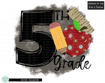 Fifth Grade Back To School Png Sublimation Design Download, Apple Png, First Day Of School Png, 5th Grade  Png, Png File For Sublimation