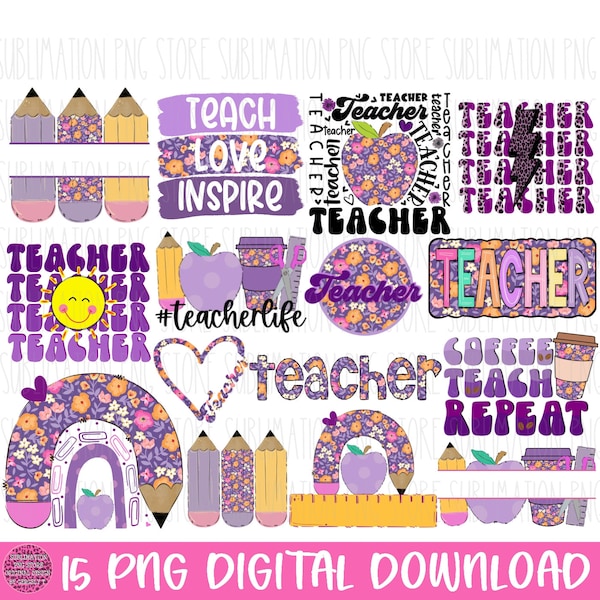 Teacher Clipart Bundle Floral Teacher Png Sublimation Design Digital Download