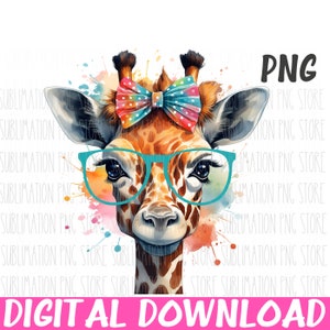 Giraffe Png Watercolor Giraffe Glasses Png Sublimation Design Digital Download