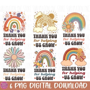 Merci de nous avoir aidés à grandir Png sublimation Design professeur Groovy rétro Merci Clipart Digital Download
