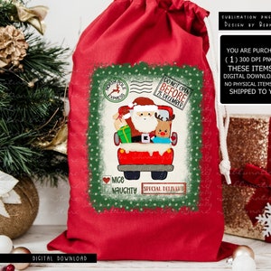 Weihnachtsmann Sack Sublimation Png Design Digitaler Download, Weihnachtsmann Tasche Png Design, Weihnachtstruck Png, Weihnachtssublimation, LKW mit Weihnachtsmann Png