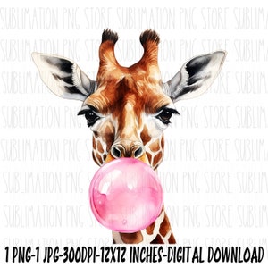 Giraffe Png Jpg Giraffe Bubble Gum Watercolor Giraffe Png Sublimation Design Digital Download