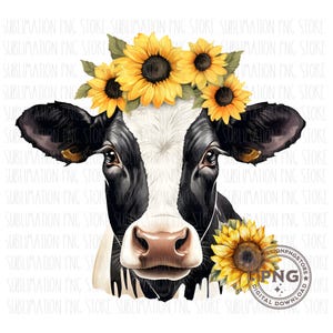 Vaca Floral Png Vaca Holstein Girassóis Sublimação Design Digital Download