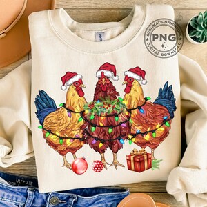 Christmas Chickens Png Chicken Christmas Lights Sublimation Design Digital Download
