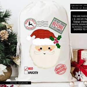 Weihnachtsmann Sack Png Sublimationsdesign Digitaler Download, Weihnachten Png, Weihnachtsmann Tasche Png-Datei, Weihnachtsgeschenk Tasche Png, Weihnachtsmann Paket Png, Weihnachtsmann Gesicht Png