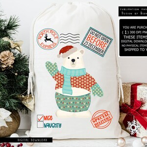 Weihnachtsmann Sack Png Sublimationsdesign Digitaler Download, Eisbär Png, Retro Weihnachten Png, Vintage Weihnachten, Weihnachtsmann Tasche Png-Datei, Retro Weihnachten Png