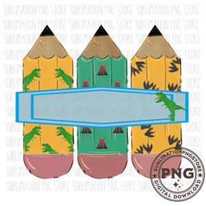 Dinosauruspotloodtrio monogramlijst png-sublimatieontwerp downloaden, potlood png-sublimatieontwerpen, naamlijst, jongens terug naar school, png