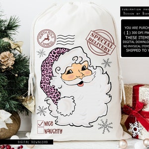 Weihnachtsmann Sack Png Sublimationsdesign Digitaler Download, Leopard Gepard Weihnachten Png, Weihnachtsmann Tasche Png-Datei, Weihnachtsmann Paket Png, Weihnachtsmann Gesicht Png
