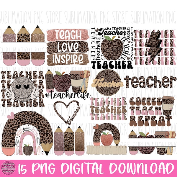 Teacher Clipart Leopard Teacher Bundle Png Sublimation Design Digital Download