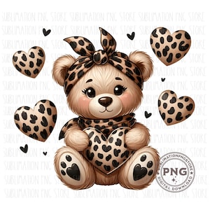 Urso Valentine Png Sublimação Design Urso Com Leopardo Coração Png Download Digital