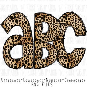 Letras del alfabeto con garabatos de estampado de leopardo Png Diseño de sublimación de alfabeto de guepardo Descarga instantánea