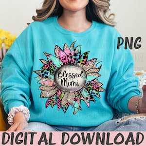 Gesegnete Mimi Png Sublimation Design Leopard Sonnenblume Muttertag Png Digital Download