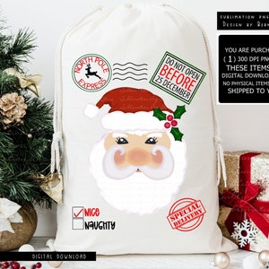 Weihnachtsmann Sack Png Sublimationsdesign Digitaler Download, Weihnachten Png, Weihnachtsmann Tasche Png-Datei, Weihnachtsgeschenk Tasche Png, Weihnachtsmann Paket Png, Weihnachtsmann Gesicht Png