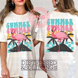 Retro Summer Flamingo Png Checkered Palm Tree Beach Zniszczony i solidny png Pobieranie cyfrowe