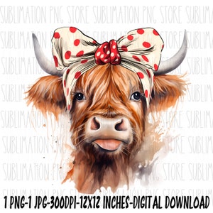 Highland Cow Png Jpg, Girl Highland Cow Sublimation Design Scottish Cow Clipart Digital Download