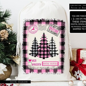 Diseño de sublimación de saco de Papá Noel PNG Descarga digital, Diseño de saco de Papá Noel PNG, Árbol de Navidad PNG, Sublimación navideña, Árbol de cuadros de búfalo PNG