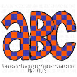 Alfabeto a cuadros Png Doodle Letras Clipart Paquete Sublimación Diseño Png Descarga Digital