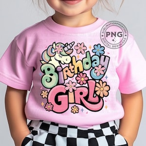 Einhorn Birthday Girl Png Sublimationsdesign Retro Groovy Geburtstag Digitaler Download